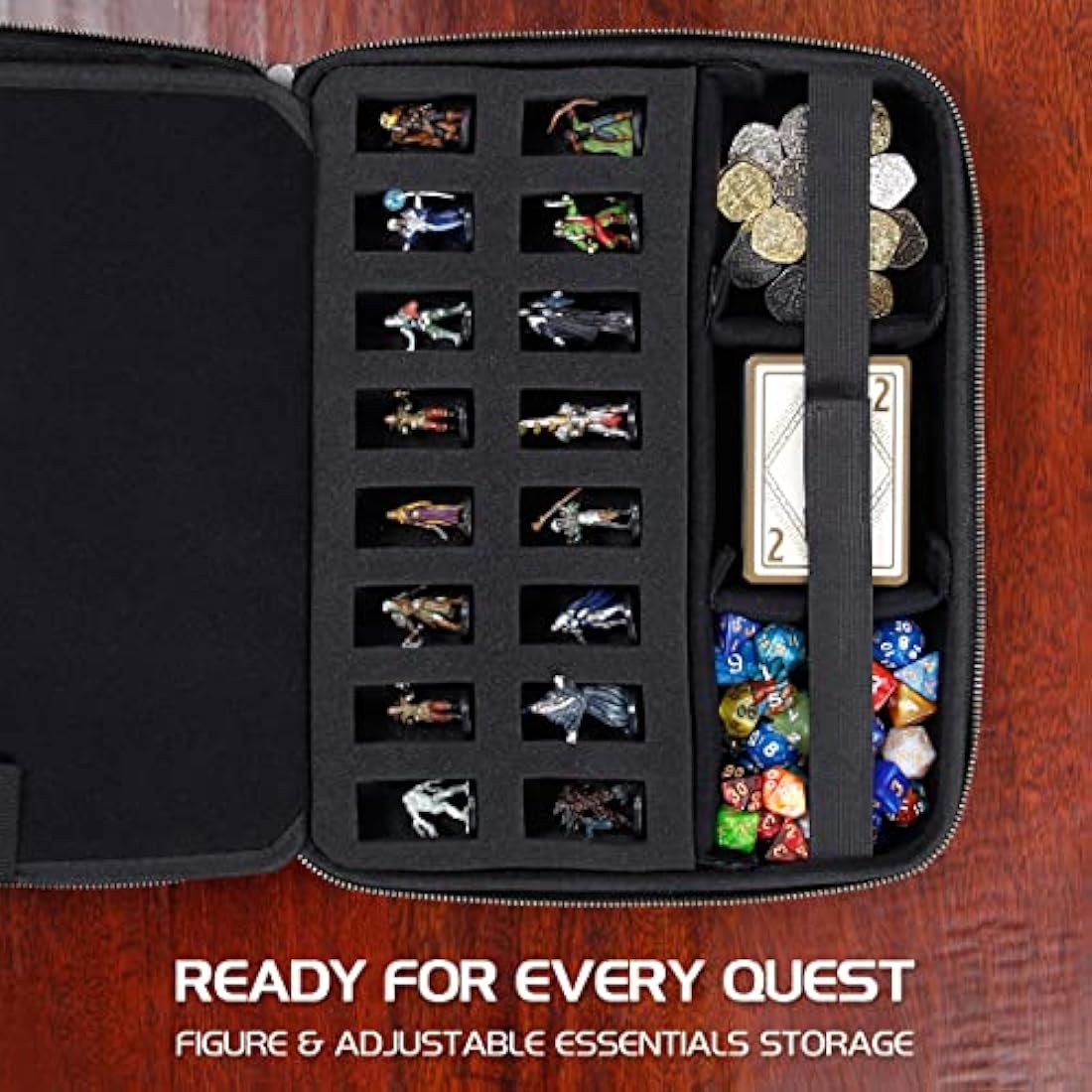 ENHANCE Collector's Edition RPG Organizer Case - DnD Binder with Built-in Character Sheet Holder and Erasable Scribe Panel, Dice Rolling Area, Removable Pen Pouch, Miniature Foam Tray (Dragon Green)