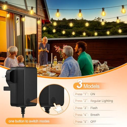 Outdoor String Lights Mains Powered - G40 Garden Festoon Lights 150FT/45M Dimmable with Remote Control, 45+2 Shatterproof LED Bulbs 3 Modes & 2 Timer Settings Waterproof for Outdoor Patio Gazebo