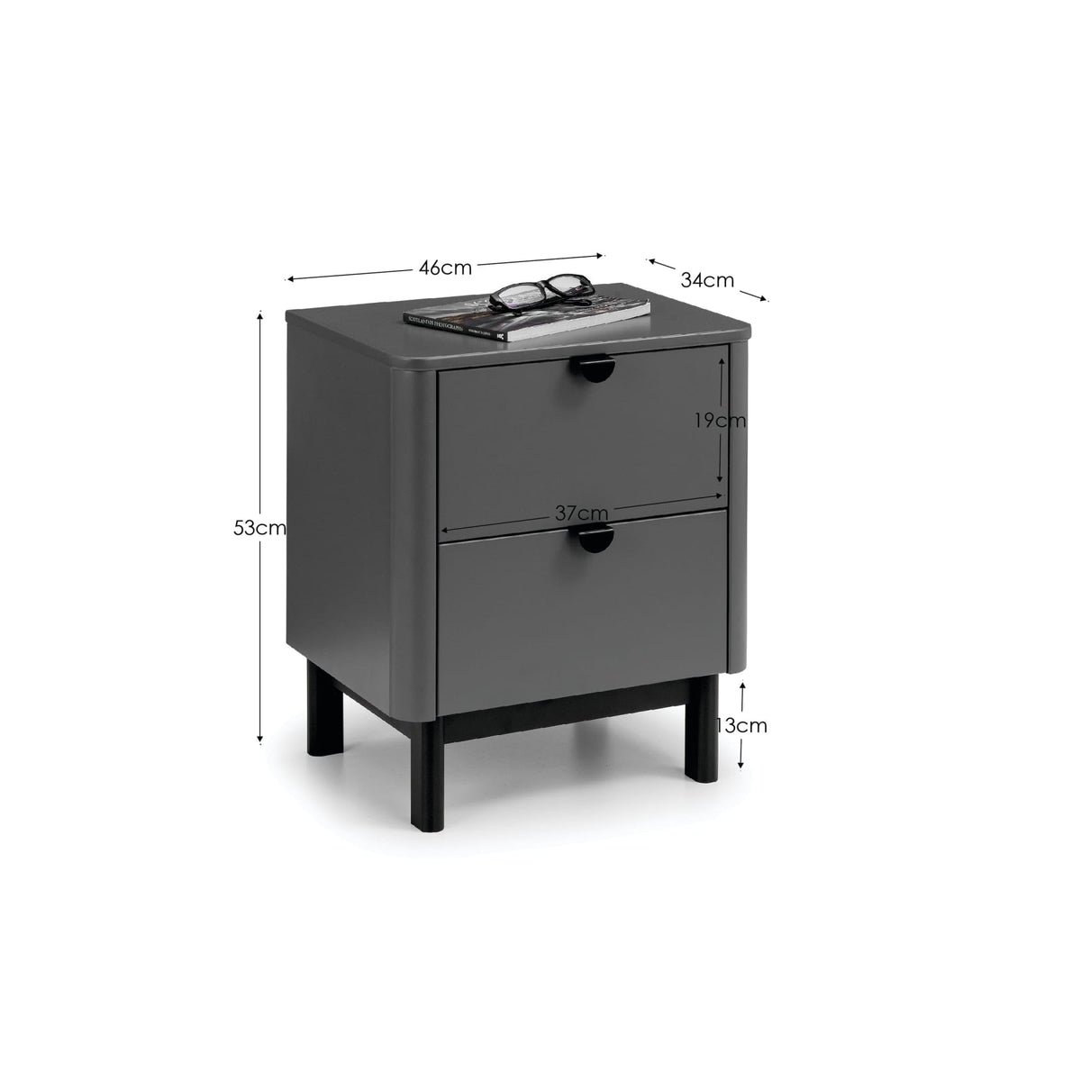 Julian Bowen Chloe Bedside Table, 2 Drawer, Grey - H53 x W46 x D34cm