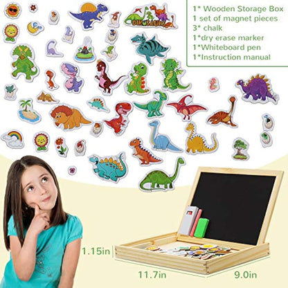 COOLJOY Wooden Magnetic Puzzle toys | Dinosaur Toys for 3 Year Old Boys | Dinosaur Magnetic Board 100+ PCS for Kids | Wooden Toys for Boys Girls Kids 3 4 5 Year Olds