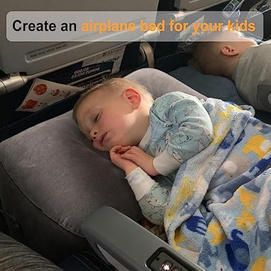 Inflatable Travel Foot Rest | Kids Airplane Bed | Adjustable Height Leg Pillow | Make a Flat Bed for Kids and Toddlers | Great for Airplane, Train, car（Grey, 2 Pack）