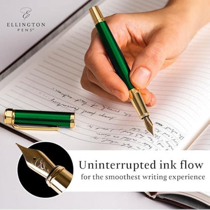 Ellington Pens Luxury Fountain Pen Set- Fountain Pens for Writing - Smooth Nib - Includes Refillable Ink Converter, 3 Ink Cartridges [2 Black & 1 Blue], Gift Box - Elegant Calligraphy