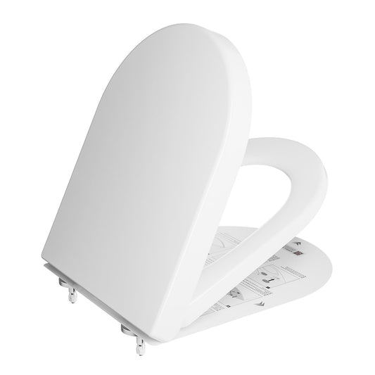DERW D Shaped Soft Close Toilet Seat, Heavy Duty Premium Thermoplastic, Quick Release, Easy Clean and Install with Alignment Guide, Durable White