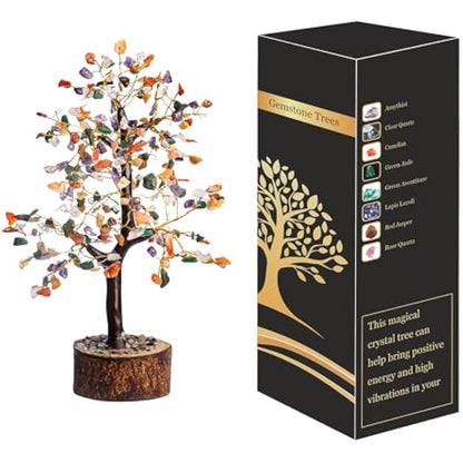 Wonder Care WC Multi Crystal Tree for Positive Energy Home Decorations and Healing Crystal Tree with M-Seal & Golden Wire | Money Tree | Crystal Decor | Multi Crystal | Feng Shui Decor (300 Beads)