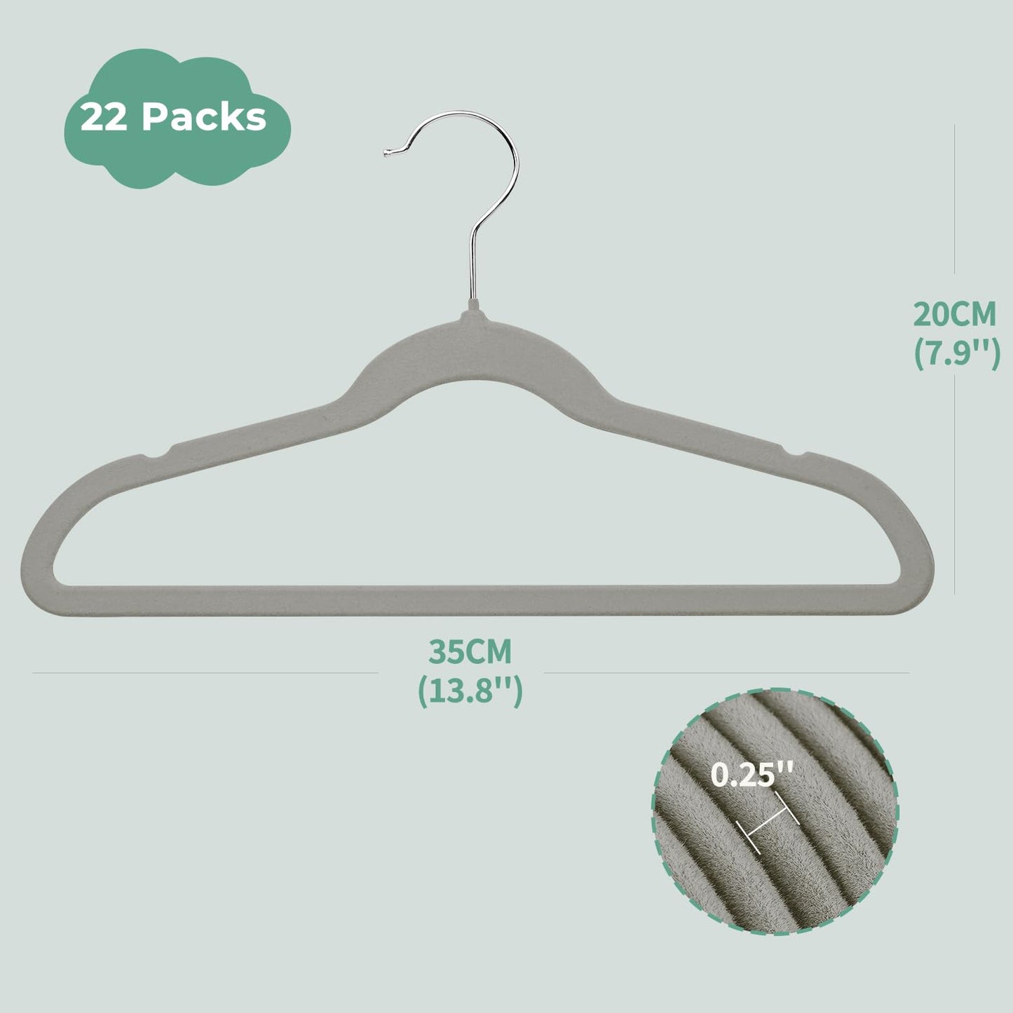 ManGotree 14 Inch Kids Velvet Hangers Felt Children's Hangers 22 Pack Grey