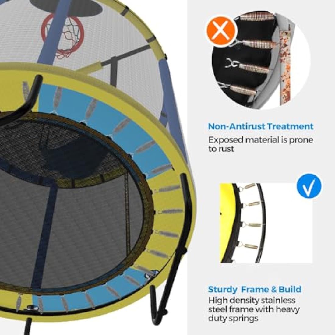 PILIN Children's Trampoline, Indoor/Outdoor Trampoline with Swings, Gymnastics Poles, Hoops, Basketball Hoop/Dart Board, 145x170 cm, Load Capacity 50kg