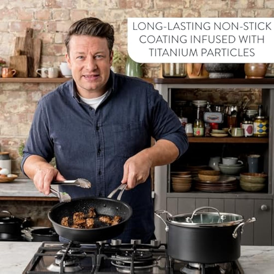 Tefal Jamie Oliver Cook’s Classics Frying Pan, 30cm, Hard Anodised Aluminium, Non-Stick, Oven-Safe, Induction Compatible, Riveted Handle, Black – H9120744