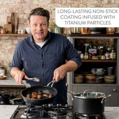 Tefal Jamie Oliver Cook’s Classics Frying Pan, 30cm, Hard Anodised Aluminium, Non-Stick, Oven-Safe, Induction Compatible, Riveted Handle, Black – H9120744