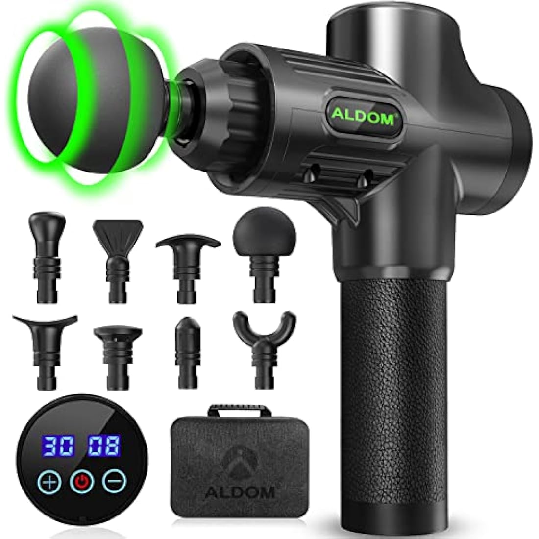 Muscle Massage Gun,ALDOM Massage Gun Deep Tissue 30 Speeds Handheld Electric Massager LCD Touch Screen,Portable Percussion Massager with 8 Heads,Powerful Muscle Gun for Athletes Recovery Pain Relief