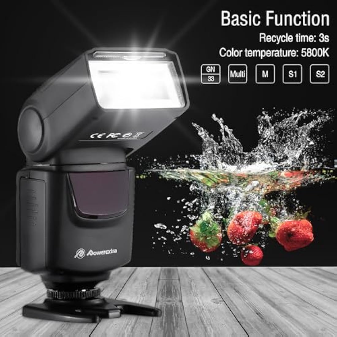 Powerextra DF-400 Flash Speedlite with M/S1/S2 Mode, Camera Flash for Canon Nikon Pentax Samsung Fujifilm Olympus Panasonic Sigma Minolta Leica Ricoh DSLR Digital Cameras with Single-Contact Hot Shoe