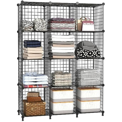 AWTATOS Cube Storage Unit, 12 Cube Wire Storage Shelves, Multifunctional DIY bookcases and Shelving Units Perfect for Office/Livingroom/kitchen/Bathroom, Black USCIH12BE