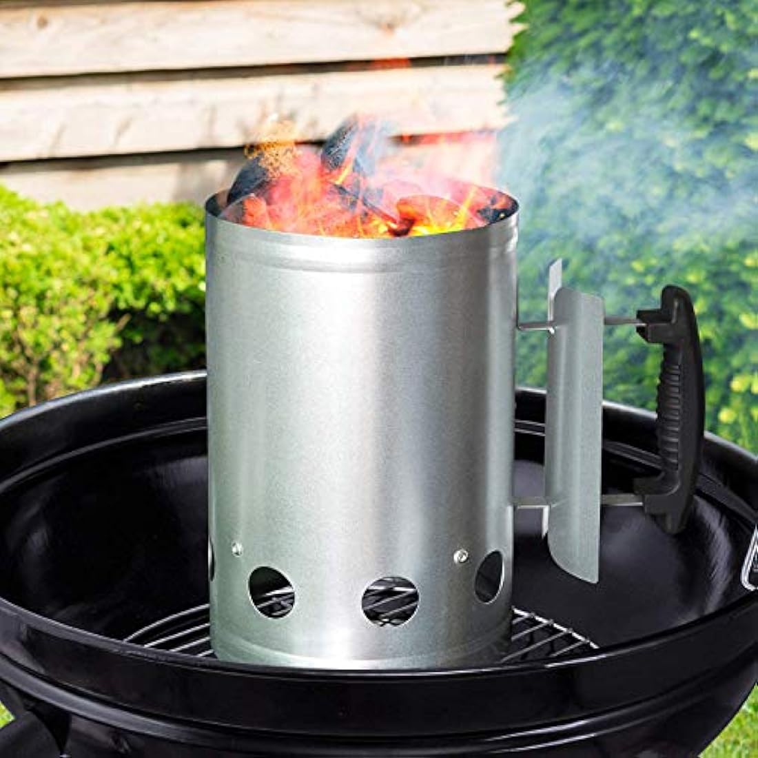 BEAU JARDIN Charcoal Chimney Starter Grill Can Barbecue BBQ Galvanized Steel Chimney Lighter Basket Outdoor Cooking Quick Rapid Fire Briquette for Grilling Camping Accessories 17.7 x 28cm/7x 11in