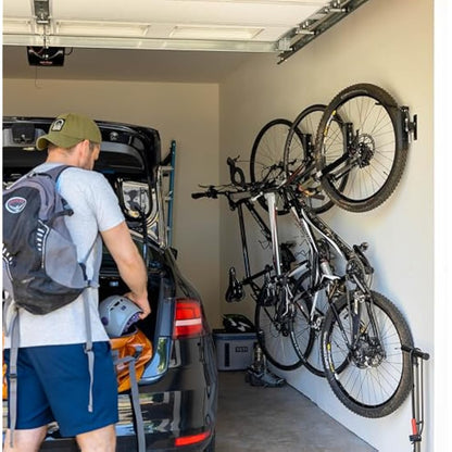 StoreYourBoard 4-Bike Swivel Rack – Wall Mounted Garage Bike Storage, Vertical Hanger with 120° Swing Design & Stopper, Space-Saving Indoor Wall Mount – Fits Kids Bikes, BMX & More – Black