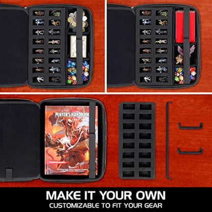 ENHANCE Collector's Edition RPG Organizer Case - DND Binder with Built-in Character Sheet Holder and Erasable Scribe Panel, Dice Rolling Area, Removable Pen Pouch, Miniature Foam Tray (Dragon Black)
