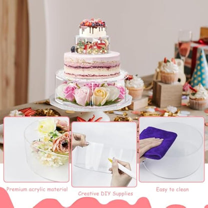 Giyiprpi 2PCS Acrylic Fillable Cake Stand, Round Cylinder Display Riser Display Box, Decorative Centerpiece for Wedding Birthday Party Display 6 Inch, 10 Inch