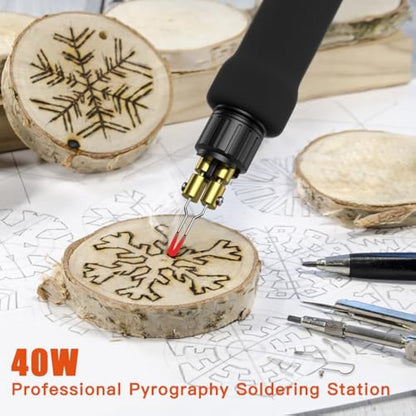 Wood Burning Pyrography Kit, Preciva Woodburner Pen Tool Set with Fast Heat Up Soldering Iron Station, 40W 250-750℃ Adjustable Temperature, 20 Tips and Stand for Engraving Craft