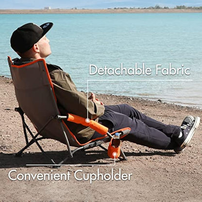 Portal Folding Beach Chairs Low Lightweight Portable for Adults Foldable Beach Seat Camping Festival Picnic Deck Chair Outdoor Collapsible with Cupholder Mesh Back Padded Armrests Supports 150KG