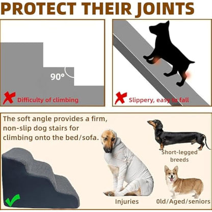 Wide Dog Steps Stairs for Bed 4 Steps 50 cm High for Dogs, Dog Ramp High Density Foam Pet Stairs Washable Cover and Non-Slip Base 40 x 70 x 50CM