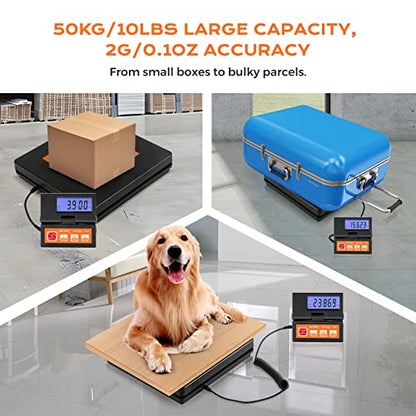 Bonvoisin Postal Scale Digital 50kg/110lb Parcel Shipping Scale with Separate Large LCD Display, 2 AAA Batteries & UK Power Adapter Included, g/kg/oz/lb Switchable, with Stable & Hold Indication