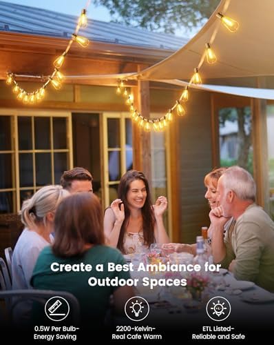 Torkase Outdoor String Lights Mains Powered,120FT/36M Garden Festoon Lights with 60+2 Shatterproof ST38 Plastic LED Edison Bulbs Waterproof for Outside Patio Pergola Gazebo Décor Wedding Cafe