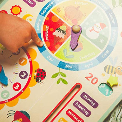 Tooky Toy Calendar clock year clock – children's toy – wooden toy learning toy – clock – seasons – weather made of wood