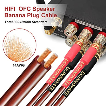 WOWLED 2 Pack High-end Pure Copper HIFI OFC Speaker Wire Cable with Banana Plug, 4m Gold-Plated Banana Tip Plugs Male to Male 600 Strand 14 AWG Audio Speaker HIFI System Home Theater 13.12FT