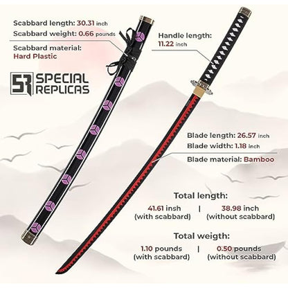 57 SPECIAL REPLICAS Roronoa Zoro Wooden Katana Sword 105cm Katanas Japanese Anime Cosplay Sword - Kitetsu/Shisui/Wado Ichimonji - 3 Piece Set JT10000