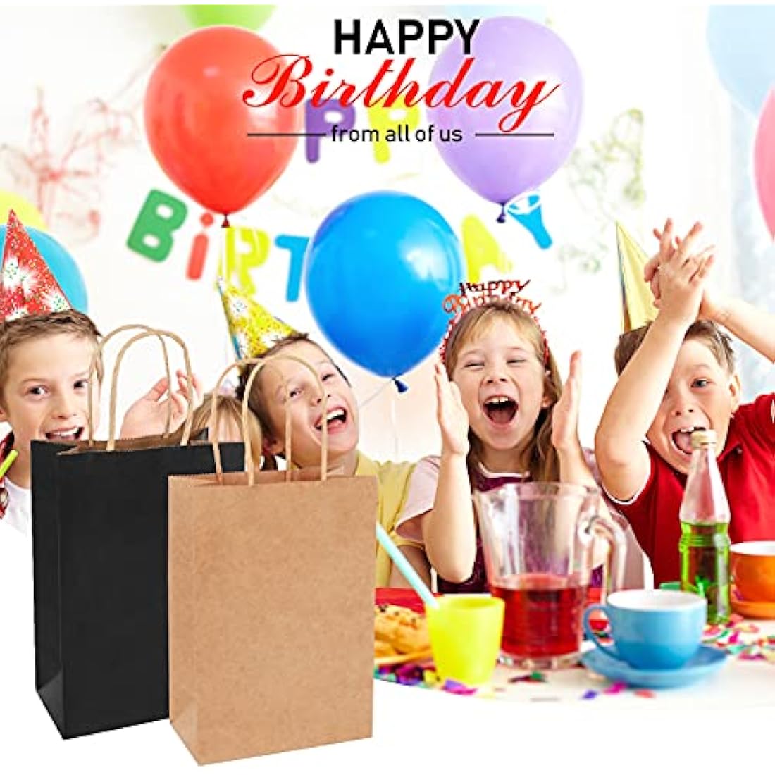 Gift Bags Large Paper Bags with Handles (18 PCS,30x23x12cm 130GSM paper) Black Paper Bags for Halloween Christmas Wedding Birthday Party