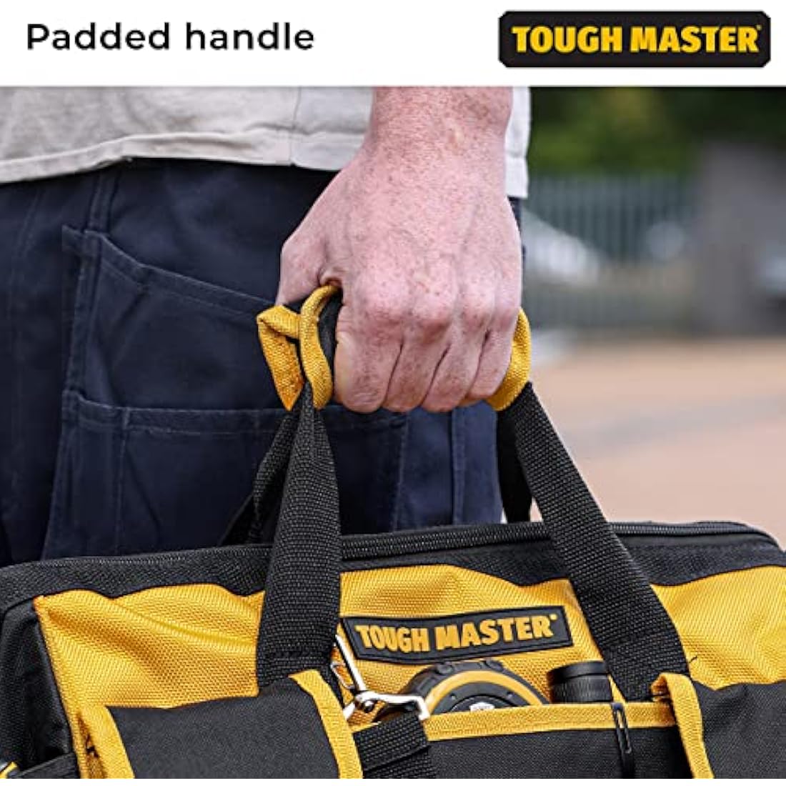 Tool Bag 16" Inch Heavy Duty Large Nylon Smart Tool Storage Bag Organiser 8 Outer & 19 Inner Side Pockets with Removeable/Adjustable Shoulder Strap TOUGH MASTER