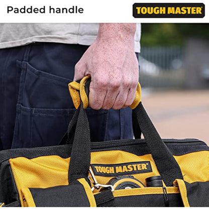 Tool Bag 16" Inch Heavy Duty Large Nylon Smart Tool Storage Bag Organiser 8 Outer & 19 Inner Side Pockets with Removeable/Adjustable Shoulder Strap TOUGH MASTER