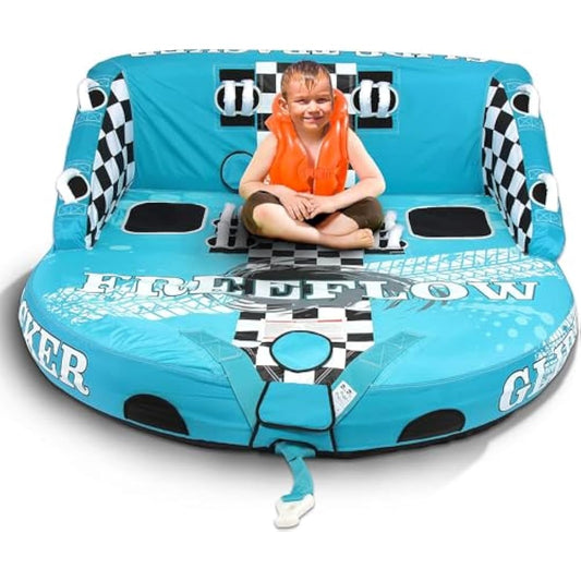 SereneLife Heavy-Duty Inflatable Towable Booster Tube, 1-2 Person Water Tube for Boating, Soft Foam Seats, Secure Grip Handles, Durable & Tear-Resistant Design- Perfect for Watersports & Lake Fun