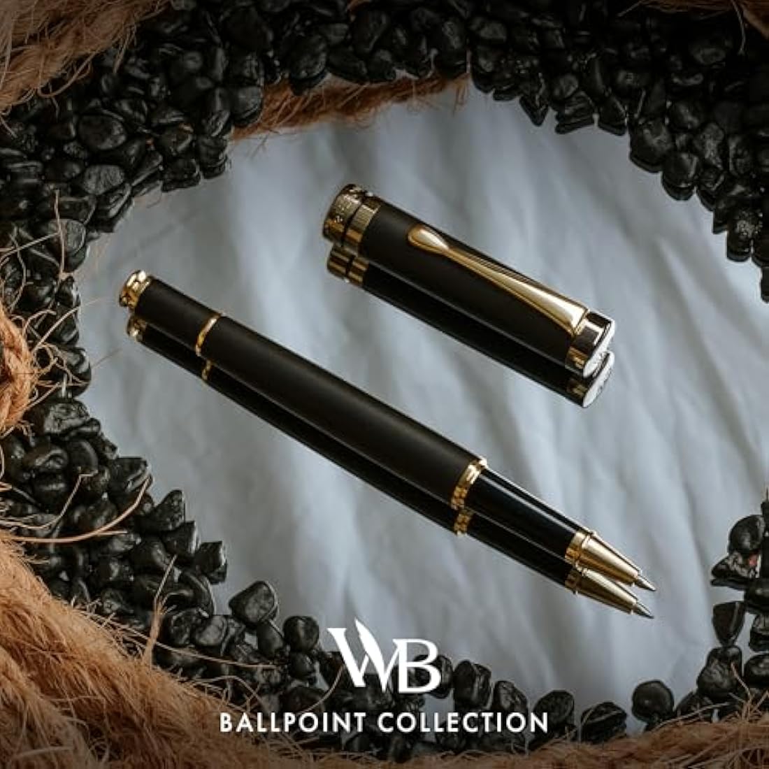 Wordsworth and Black Rollerball Pen-Stunning Luxury Pen Bamboo Blackwood Gold Finish, Refillable, Best Roller Ball Gift Set Pen for Men & Women, Ink Refill, Point Office Pens for Writing