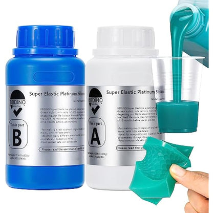 BBDINO Super Elastic Silicone Mould Making Kit, 600g Liquid Platinum Silicone 1:1 Mixing, Ideal for Casting Moulds of Resin | Plaster | Wax etc. Jade Green