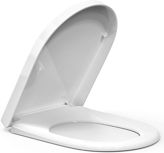 D Shape Soft Close Toilet Seat, White Toilet Seats with Quick Release for Easy Cleaning, Adjustable Stainless Hinges, Simple Top Fixing,