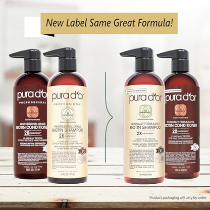 PURA D'OR Professional Grade Hair Thinning Therapy Shampoo & Conditioner Regimen Clinically Tested Super Concentrated for Maximum Results, Sulfate Free Natural & Organic Ingredients, Men & Women