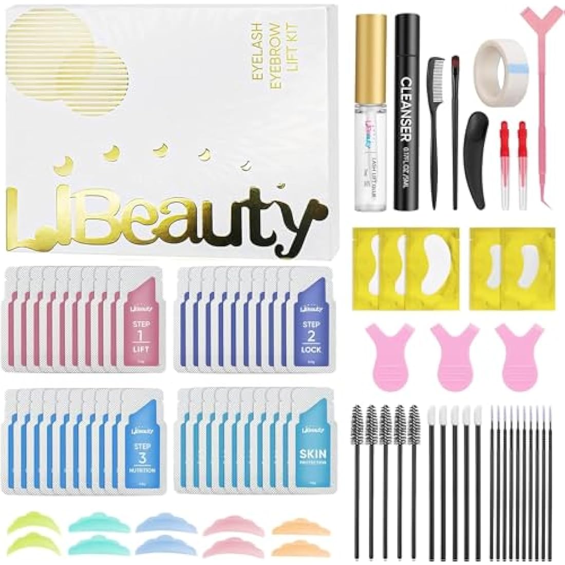 Libeauty Eyelash Lift Kit, 40PCS Eyebrow Lamination Kit, Lash Lift Kit, Long Lasting Curl, Super Sticky Glue, With Toolkit, for Home and Salon Use