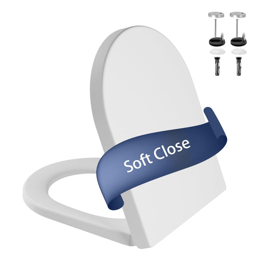 Toilet Seat Soft Close D Shape with Quick Release for Easy Clean, Universal Toilet Seat White with Adjustable Stainless Hinges, Sturdy Plastic Toilet