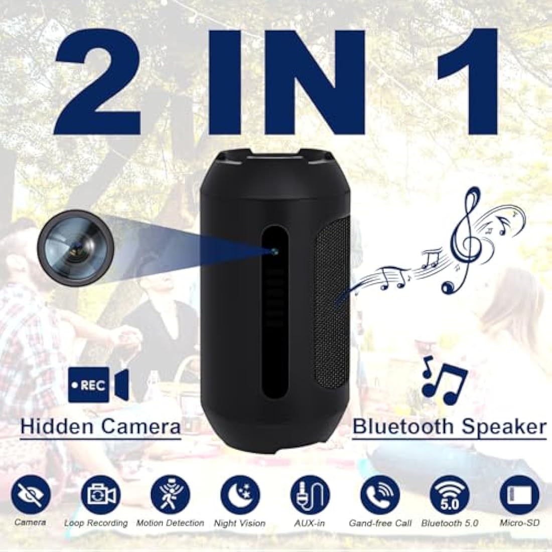 OTADUG Spy Camera Speaker, 1080P HD Mini Wireless Hidden Camera Security Surveillance Nanny Camera with Video and Audio, Motion Detection, Night Vision, 15-hour Playtime, 128 GB