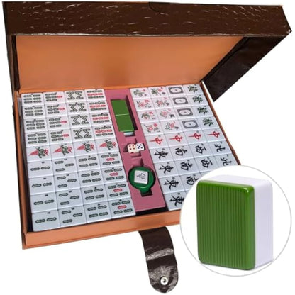 LANYOTA Mahjong Set, Chinese Mahjong Game Set with Carrying Travel Case,36x27mm,Large 144+2 Tiles with Arabic Numerals, 2 Dice and a Wind Indicator(Green)