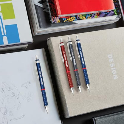 rOtring Tikky Retro Mechanical Pencils | 2B 0.5 mm | Grey Barrels | with Comfort Rippled Grip | 12 Count
