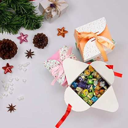 Belle Vous Scalloped Paper Square Gift Boxes with Ribbon (20 Pack) - 14.7 x 14.7 x 9.4cm/5.78 x 5.78 x 3.7 Inches - Small Boxes for DIY Wedding and Party Gifts/Favours, Handmade Soap & Candy