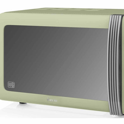 Swan SM22030LGN Retro LED Digital Microwave with Glass Turntable, 5 Power levels & Defrost Setting, 20L, 800W, Green