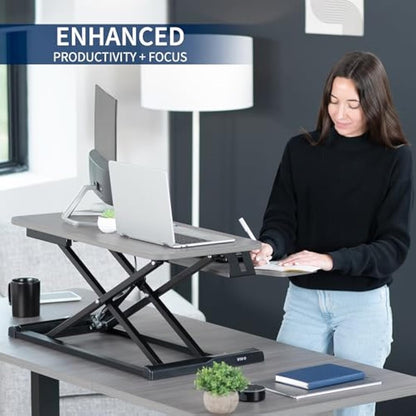 VIVO 81 cm Desk Converter, K Series, Height Adjustable Sit to Stand Riser, Dual Monitor and Laptop Workstation with Wide Keyboard Tray, Gray Top, Black Frame, DESK-V000KG