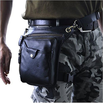Le'aokuu Mens Genuine Leather Messenger Shoulder Bag Waist Bag Pack Drop Leg Bag Motorcycle 833