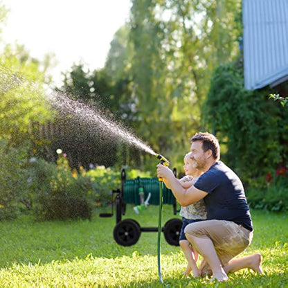 Relaxdays Hose Cart Metal, 4 Rubber Wheels, XL Garden Hosepipe Trolley, Crank, Holds 60 m, HWD 81 x 48 x 80 cm, Black, Steel