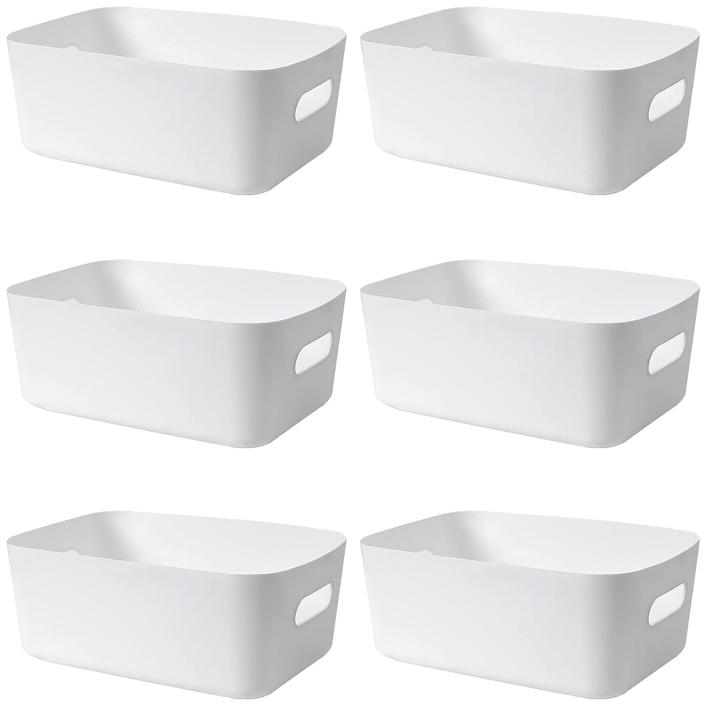 Mofeisor 6 Packs Plastic Storage Baskets with Handles, Cupboard Storage Boxes for Bathroom, Office, Kitchen Organiser Storage Box, White