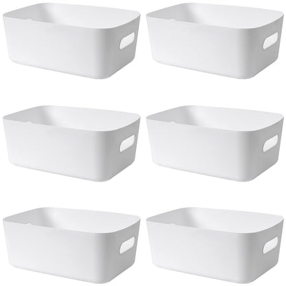 Mofeisor 6 Packs Plastic Storage Baskets with Handles, Cupboard Storage Boxes for Bathroom, Office, Kitchen Organiser Storage Box, White