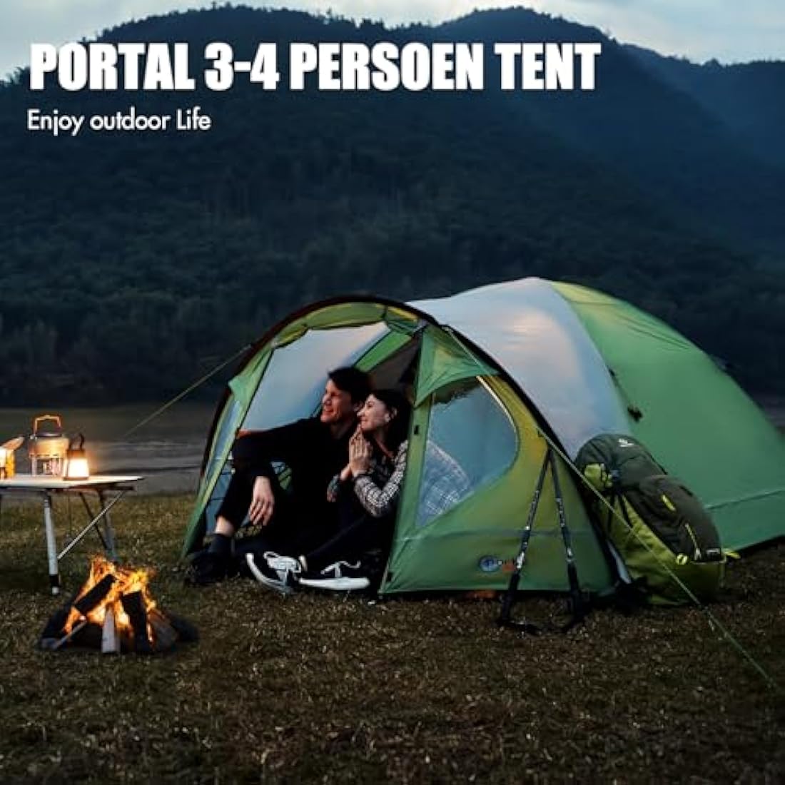 Portal 3-4 Man Tent with Porch, Camping Tent for 3 to 4 Persons with Sewn-in Groundsheet, 4000mm Waterproof Family Tent with Bedroom, Lightweight Dome Tent for Outdoor Garden Backpacking Hiking
