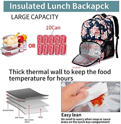 HILUSEN Travel Laptop Backpack for Men,Water Resistant Lunch Backpack Work Backpack with USB Charging Port