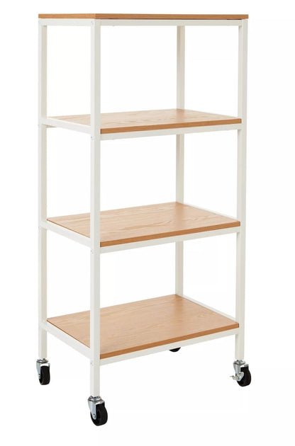 A ASPECT 4 Tiers Storage Trolley On Wheels With Wooden Shelves,Natural/White